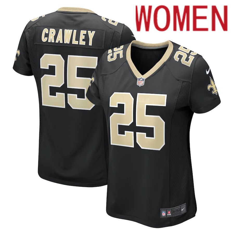 Women New Orleans Saints 25 Ken Crawley Nike Black Game NFL Jersey